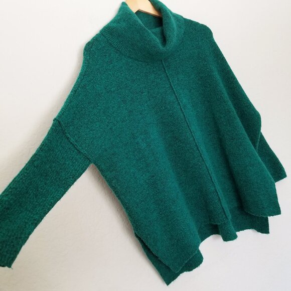 Anthropologie Larissa Turtleneck Tunic Sweater S Pullover Green Side Slit Chunky - Picture 6 of 16